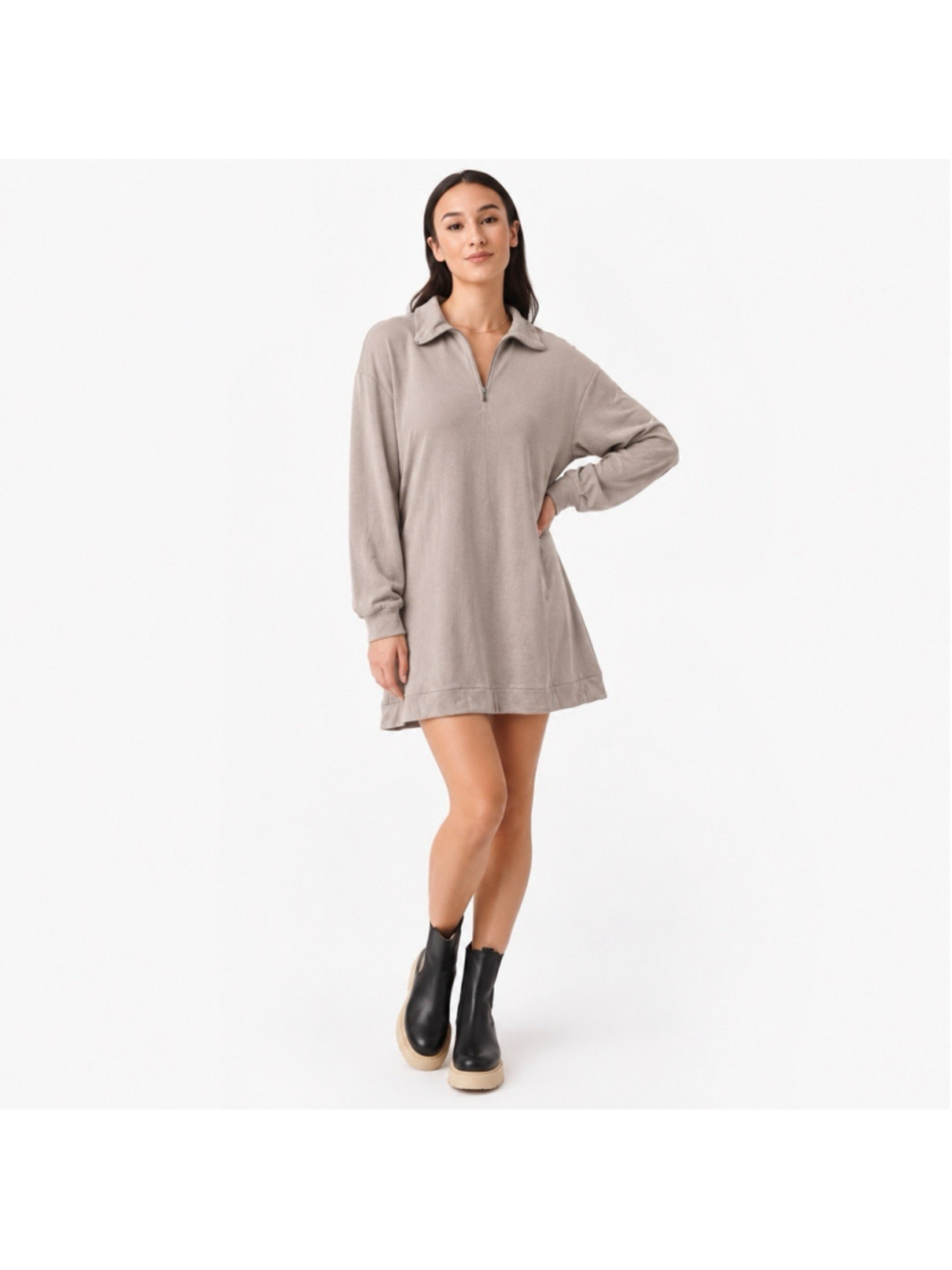 Z SUPPLY Taupe Zip Cozy Casual Modal Athleisure Dress M